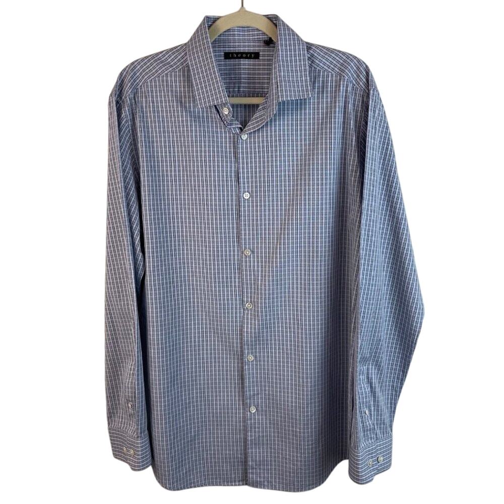 Theory Dover Blue Plaid Shirt Size Large